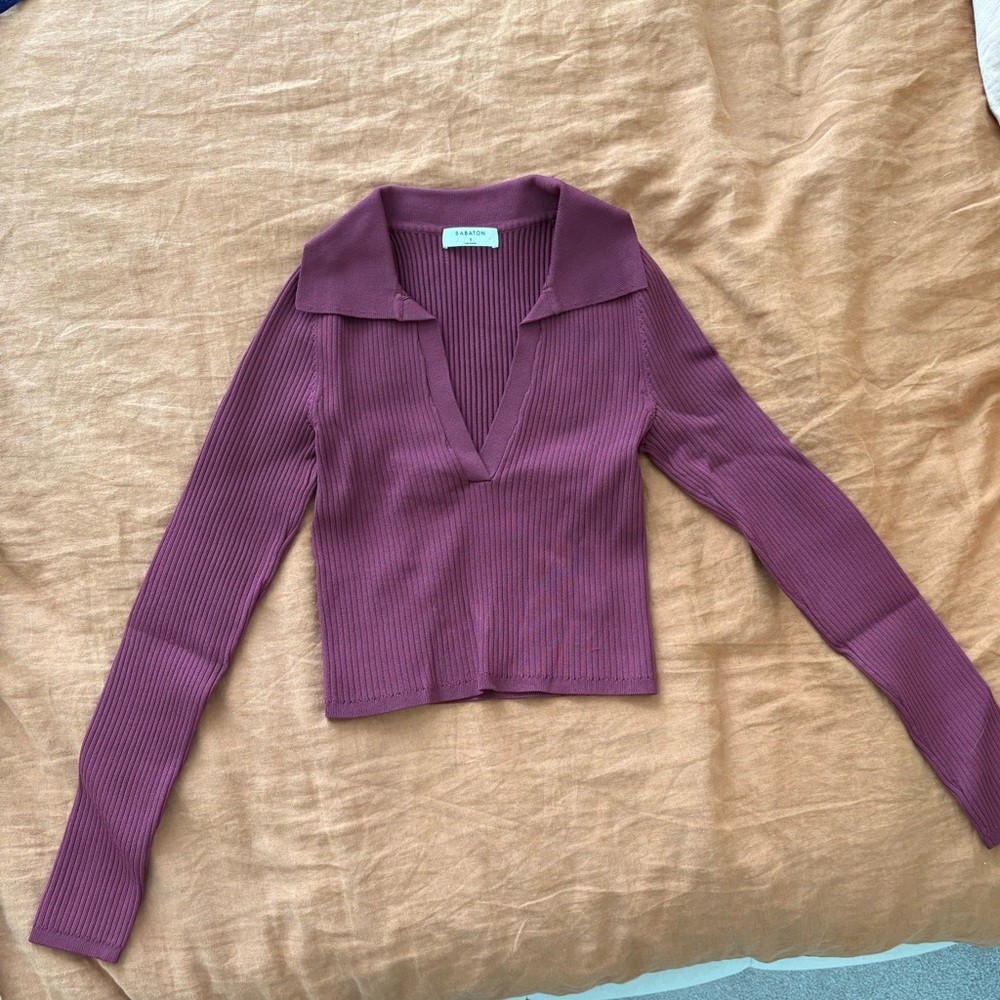 Aritzia Babaton Sculpt Knit Polo Longsleeve - Grapevine - Picture 3 of 5